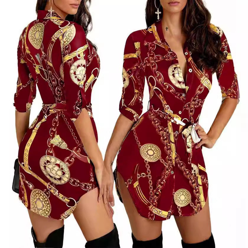 Kvinnors Midi Klänning Elegant Chiffon med Tryckt Mönster-4