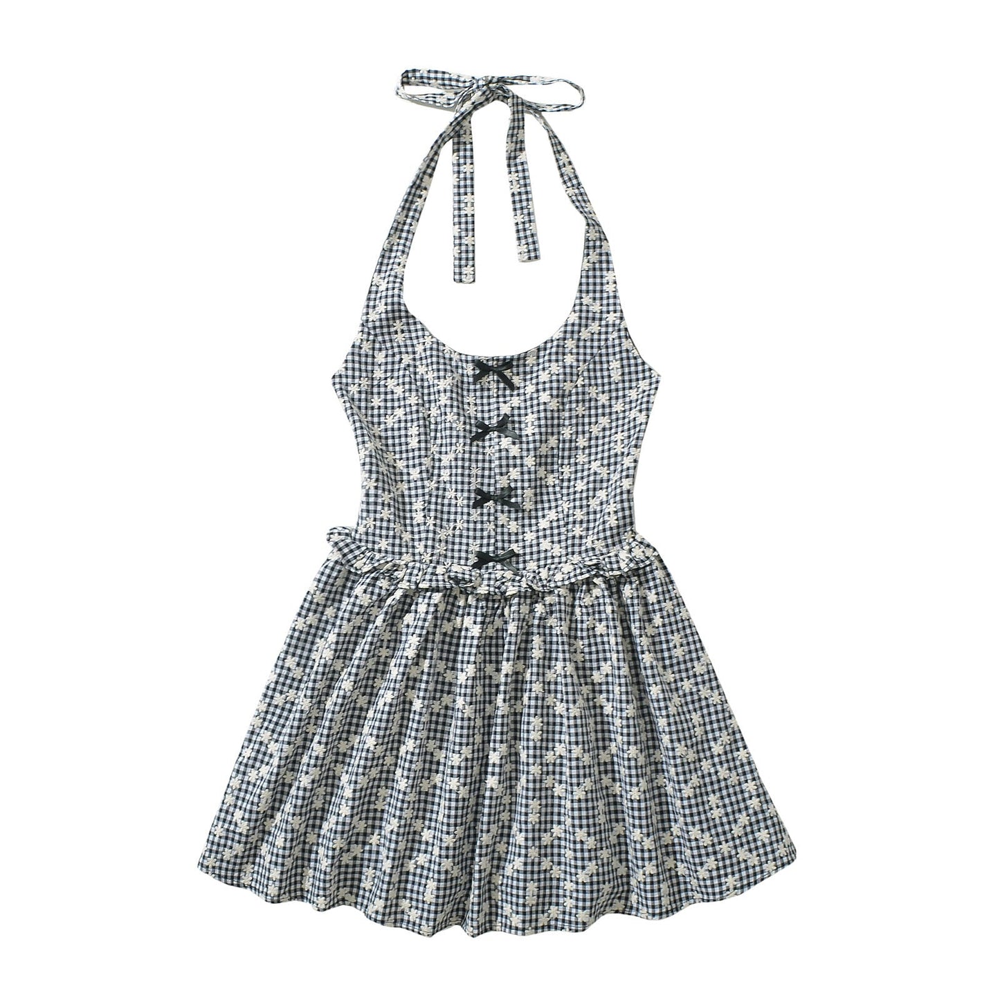 Dam Sommarklänning Höghalsad med Rüsch-detaljer Andningsbart Tyg 1