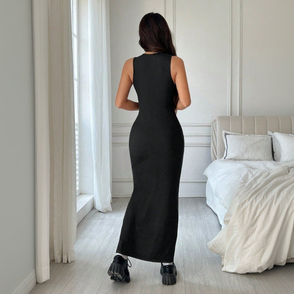 Damklänning Bodycon Ärmlös Lång Högkvalitativt Tyg-3
