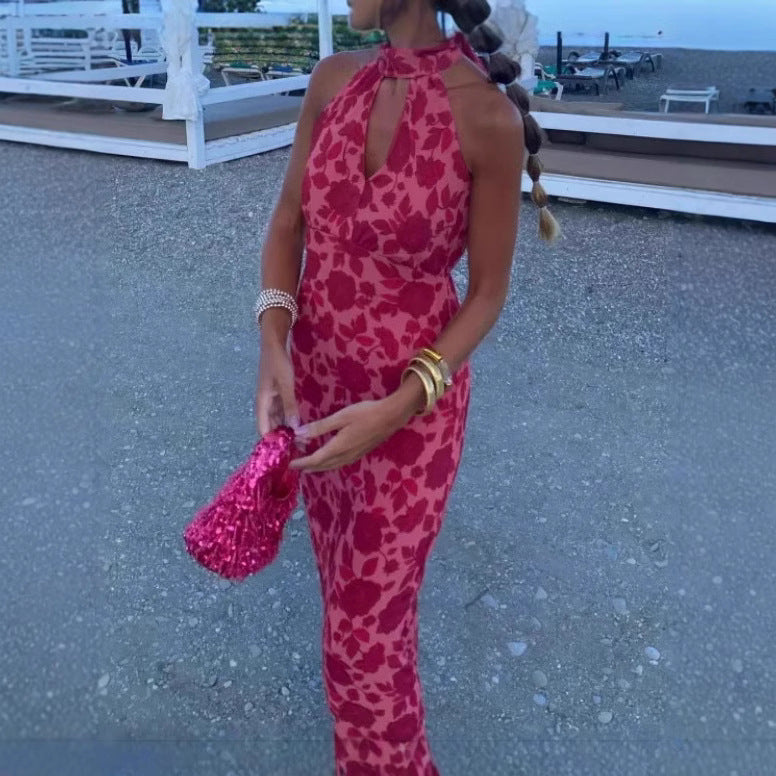 Dam Vinterklänning V-ringad Ärmös Polyester Lång Kjol-2