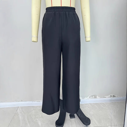 Kvinnors Culottes med Elastisk Midja och Dekorativ Sidosöm – Lätt Andningsbart Tyg, Bred Silhuett för Komfort 4