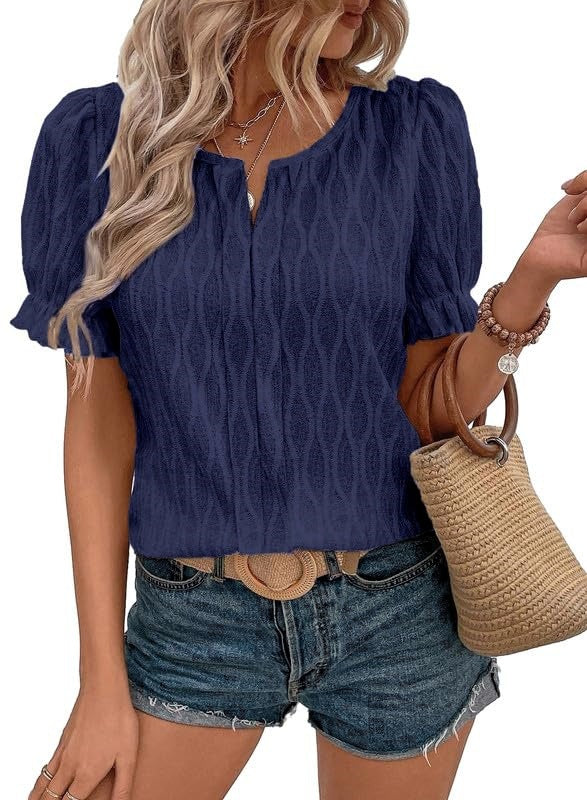 Variant image for Dam T-shirt Puffärmar Jacquard Löst Passform Polyester-36