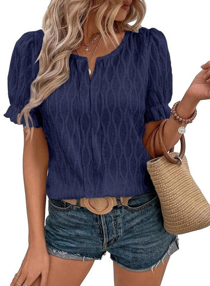 Variant image for Dam T-shirt Puffärmar Jacquard Löst Passform Polyester-36