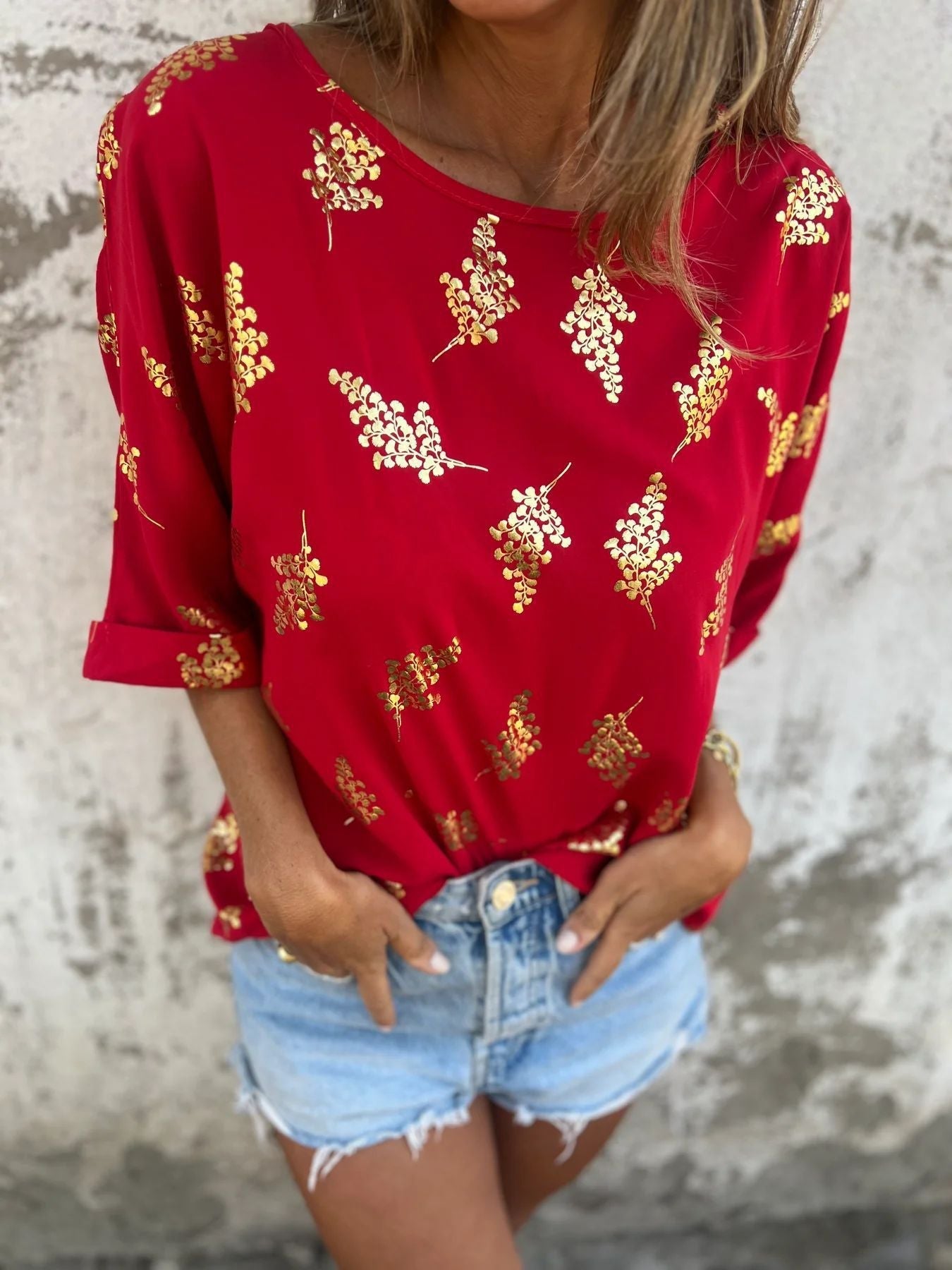 Variant image for Kvinnors Kortärmad Topp Blommig Polyester och Spandex-7