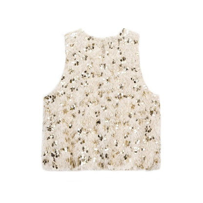 Dam Ärmlös Topp med Runda Paljetter Polyester-2