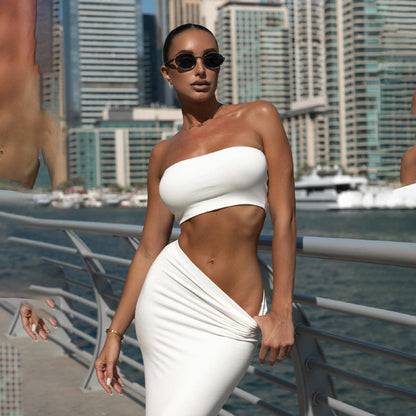 Tvådelat Set Dam Elegant Elastisk - Kjol och Topp för Festliga Tillfällen 2