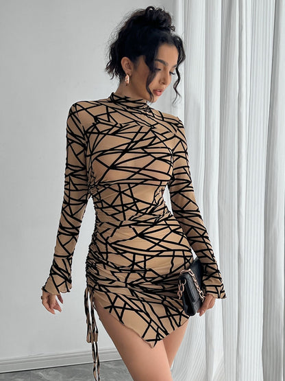 Variant image for Kvinna Asymmetrisk Klänning Hög Midja Lång Ärmar Mjuk Tygblandning-2