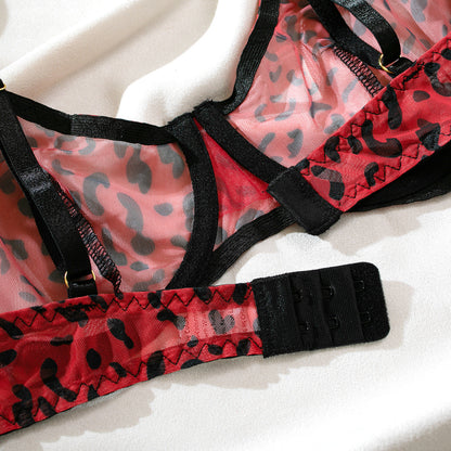 Damunderkläder Set Leopardmönster Polyester Snygga Underkläder Dam-3
