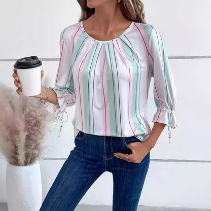 Herr T-shirt Randig Polyester Tre-fjärdedels Ärmar-5