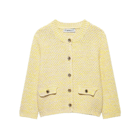 Kvinnors Cardigan Cachemire Rund Krage Dekorativa Knappar Fickor 1