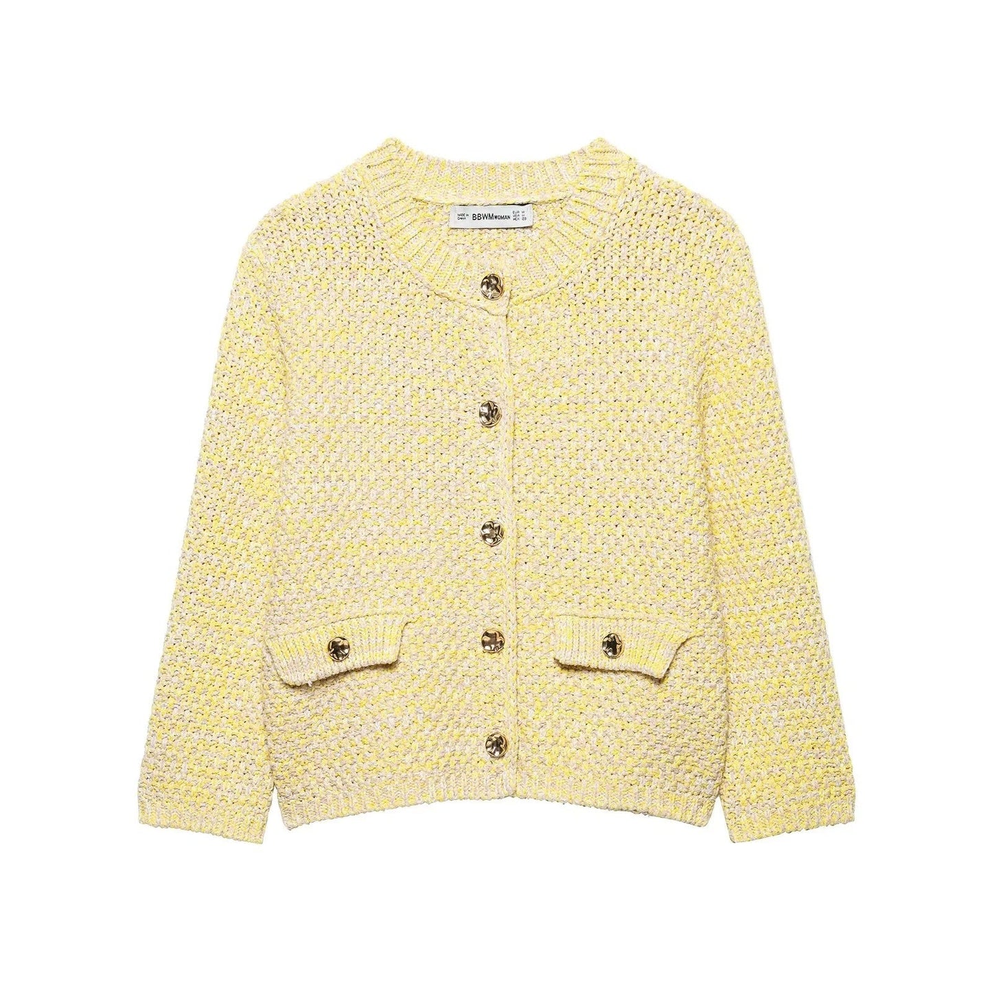 Kvinnors Cardigan Cachemire Rund Krage Dekorativa Knappar Fickor 5