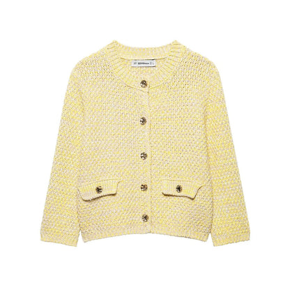 Kvinnors Cardigan Cachemire Rund Krage Dekorativa Knappar Fickor 5