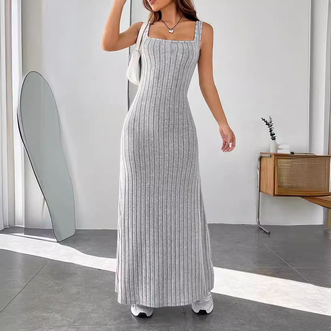 Maxiklänning Dam Hög Midja Spaghettisnören Polyester Lång Klänning-3