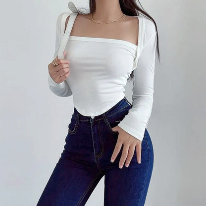 Kvinnors Långärmad Topp Fyrkantig Halsringning Bomull 2