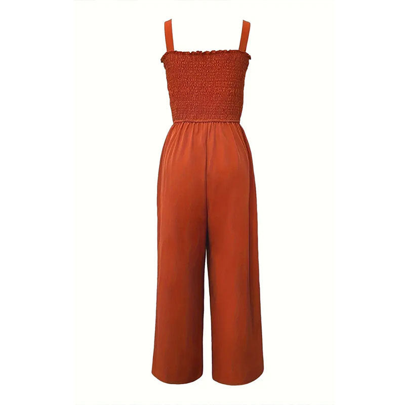 Dam Jumpsuit med Elastisk Topp och Fickor – Bred Design, Justerbara Remmar, Perfekt för Sommarens Utflykter 5