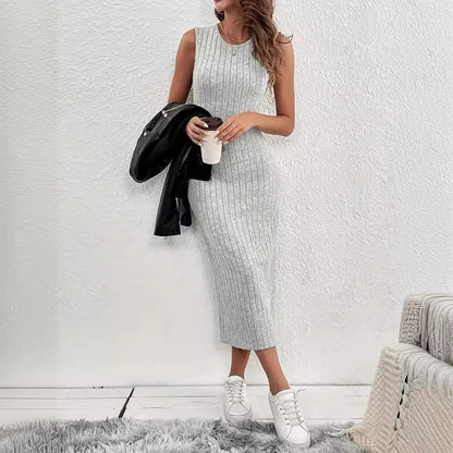 Dam Midi Klänning Ärmlös BodyCon Polyester-4