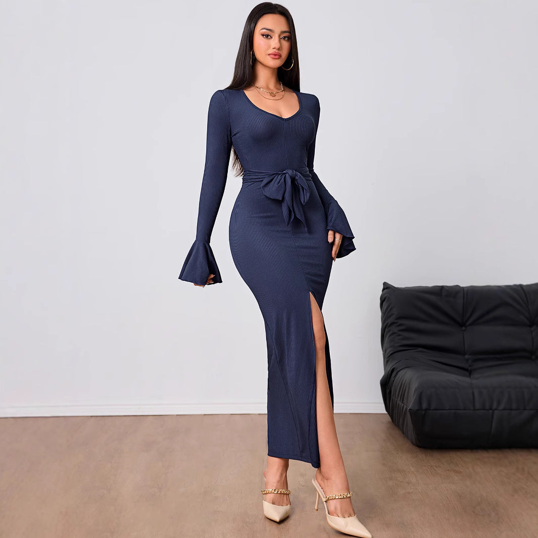 Dams Långklänning Bodycon Elegant Högkvalitativt Tyg-5