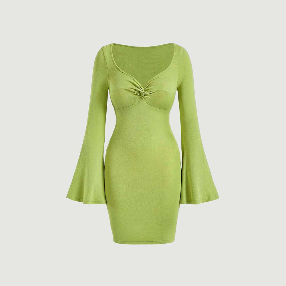 Dam Klänning Bodycon U-hals Enfärgad Polyester 5