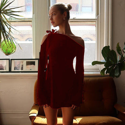 Kvinnors Miniklänning Asymmetrisk Snitt med Rüsch Detaljer Mjukt Tyg-3