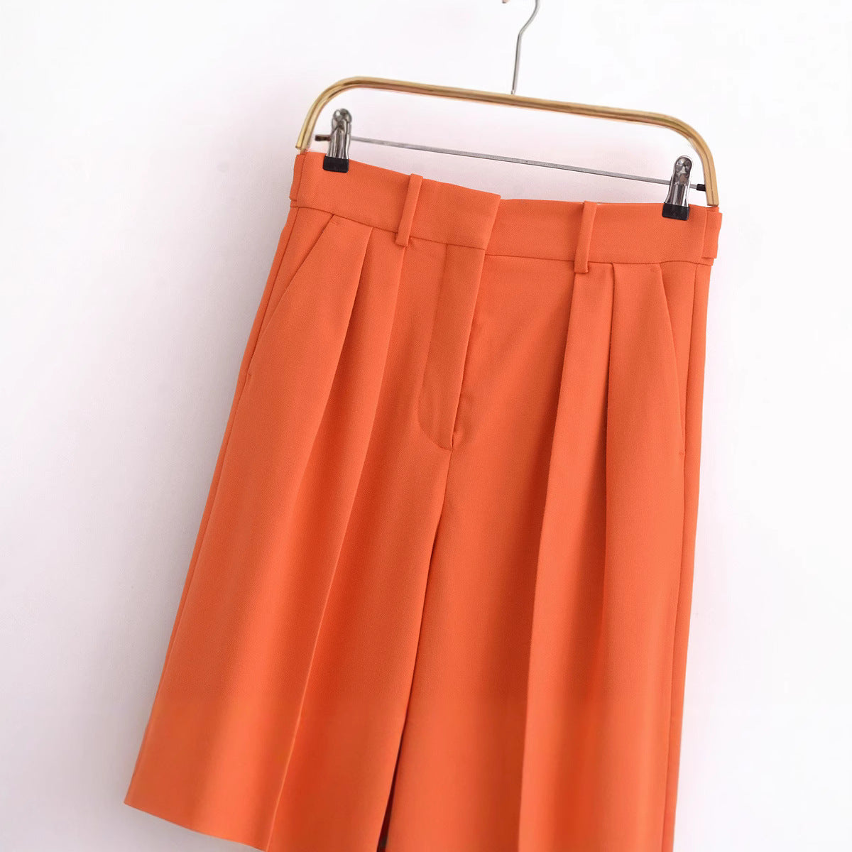 Dam Bredbyxor Avslappnad Polyester Hög Midja Skrynklig Textur-2