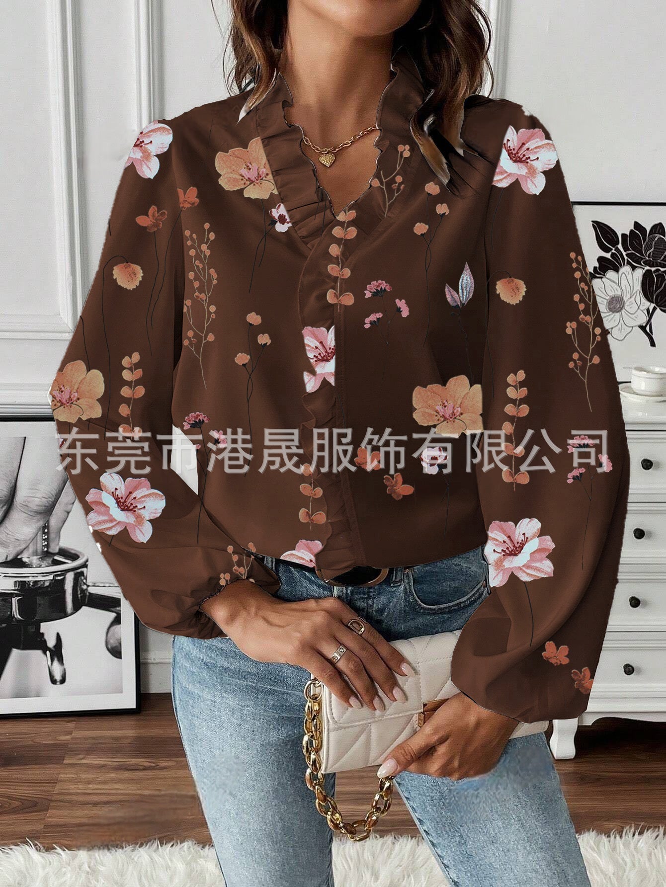 Variant image for Dam Långärmad Skjorta Rufsad Polyester Elegant Loose Fit-29