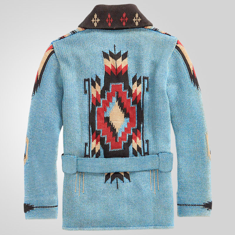 Dam Kofta Lång Vintage Stil Handgjord Ull med Schalkrage 3