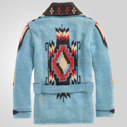 Dam Kofta Lång Vintage Stil Handgjord Ull med Schalkrage 3