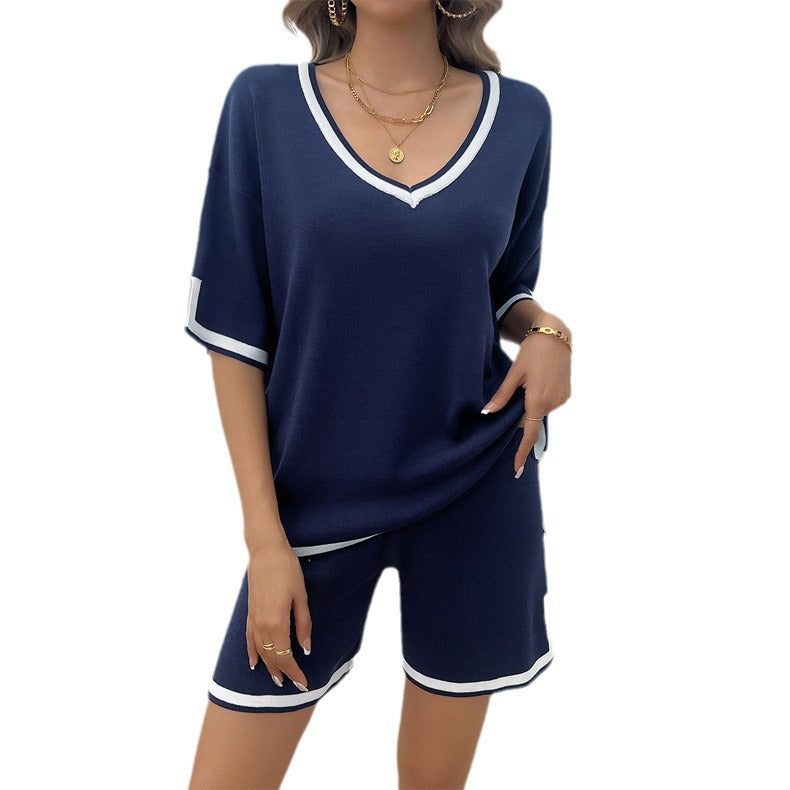 Dam Tröja V-Hals Tre Fjärdedels Ärmar Enfärgad Mjuk Tyg-5