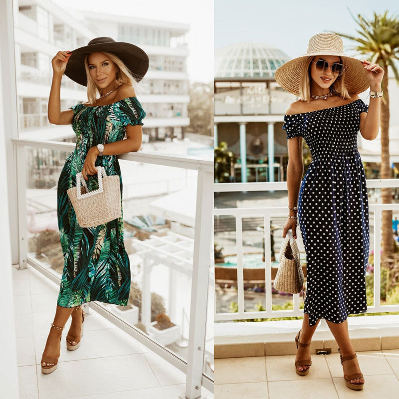 Kvinnors A-linjeformad Klänning Kortärmad Polyester med Tryck-2