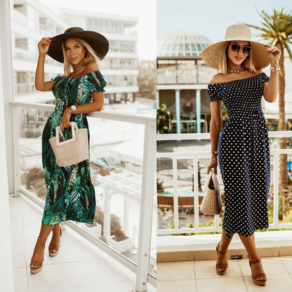 Kvinnors A-linjeformad Klänning Kortärmad Polyester med Tryck-2