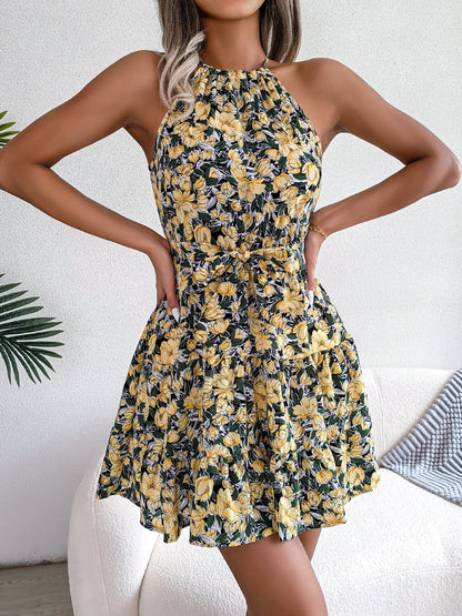 Fina Dam Klänningar Blommig A-Linjeformad Ärmlös Polyester Kort-6