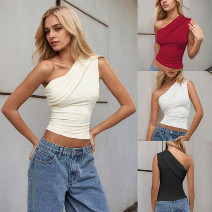 Kvinnor Asymmetrisk Wrap Topp Lätt Tyg 2