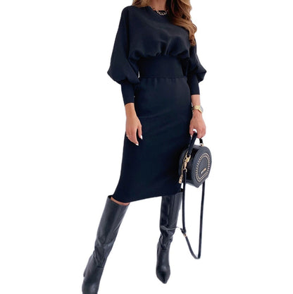 Kvinnors Bodycon Klänning Rundhals Långärmad Spandex-3