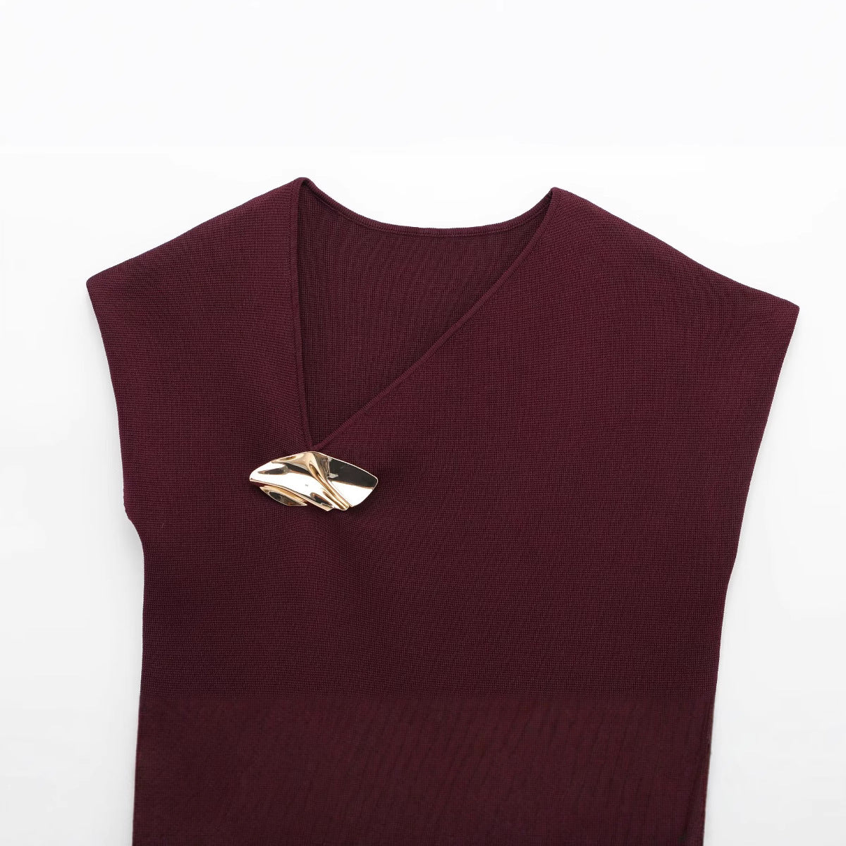 Dam Ärmlös Klänning Asymmetrisk Polyester med Gulddekoration-2