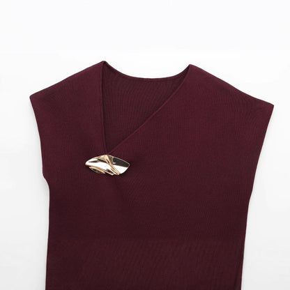 Dam Ärmlös Klänning Asymmetrisk Polyester med Gulddekoration-2