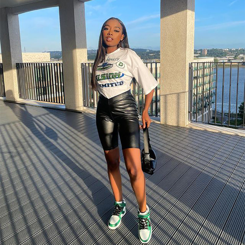 Dam Läderbyxor Skurna Syntetiskt Läder Modern Passform 2