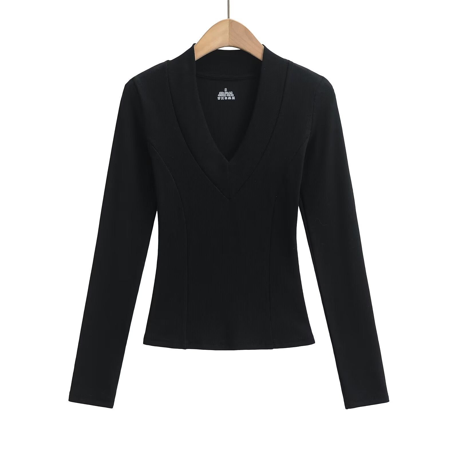 Kvinnors Långärmad Topp Djup V-hals Elastisk Material 11