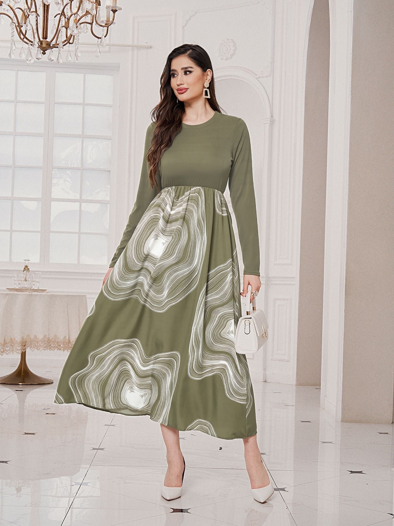 Dam Festklänning Hög Midja Polyester Maxilängd-1