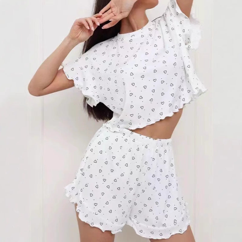 Dam Pyjamas Set Kort Ärmar Polyester Avslappnad Passform-2