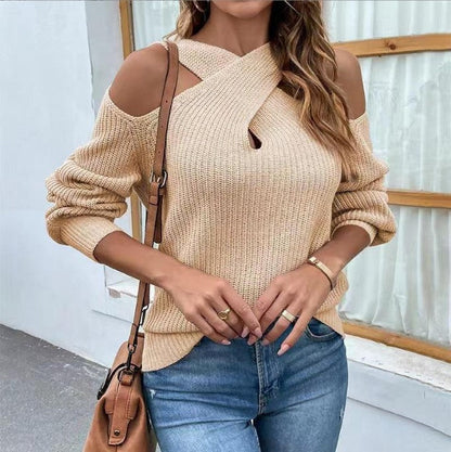 Dam Tröja Off-Shoulder Långa Ärmar Polyester Loose Fit-2