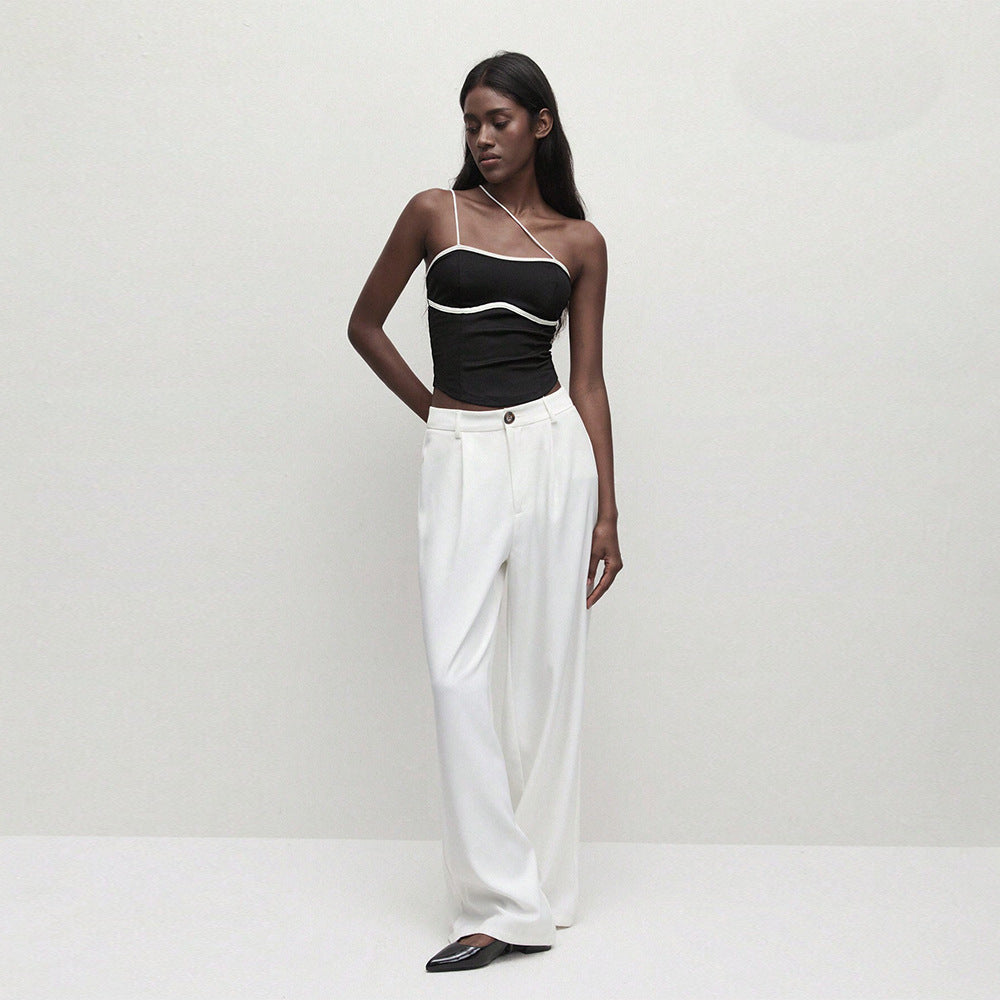 Kvinnors Topp Asymmetrisk Design Elastisk Material-4