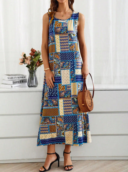 Damklänning A-linjeformad Geometriskt Mönster Polyester-4