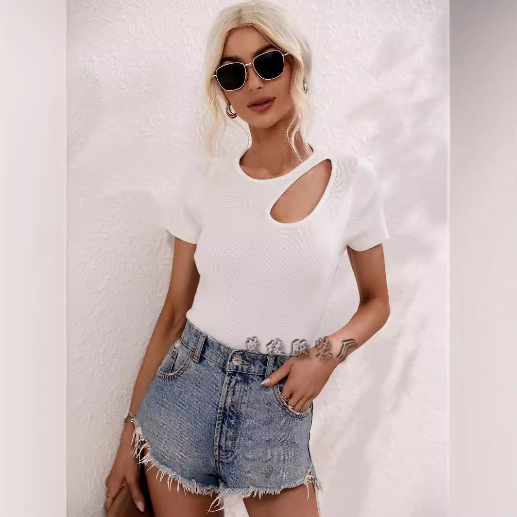 Dam Tröja Hål Design Pullover Nylonmix-4