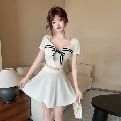 Variant image for Kvinnors Tvådelat Set Kort Kjol Tre-fjärdedel Ärmar Patchwork Polyester-1