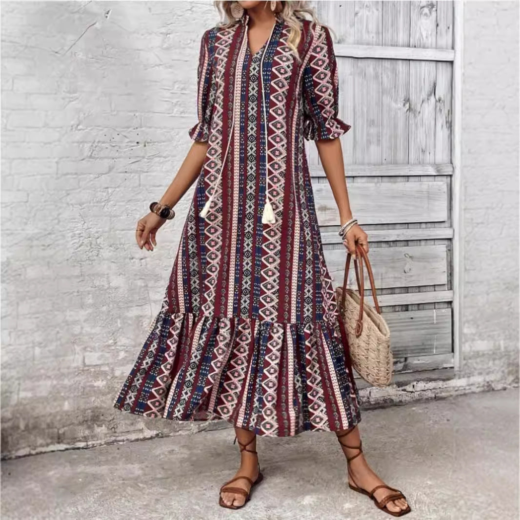 Fina Damklänningar A-Linje V-Ringning med Petalärmar i Polyester-3