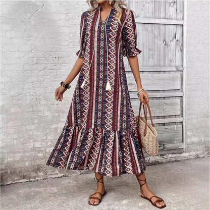 Fina Damklänningar A-Linje V-Ringning med Petalärmar i Polyester-3