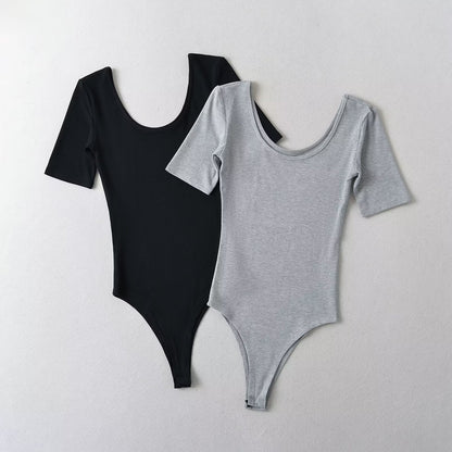 Damkropp Kortärmad U-hals Elastisk Material 2