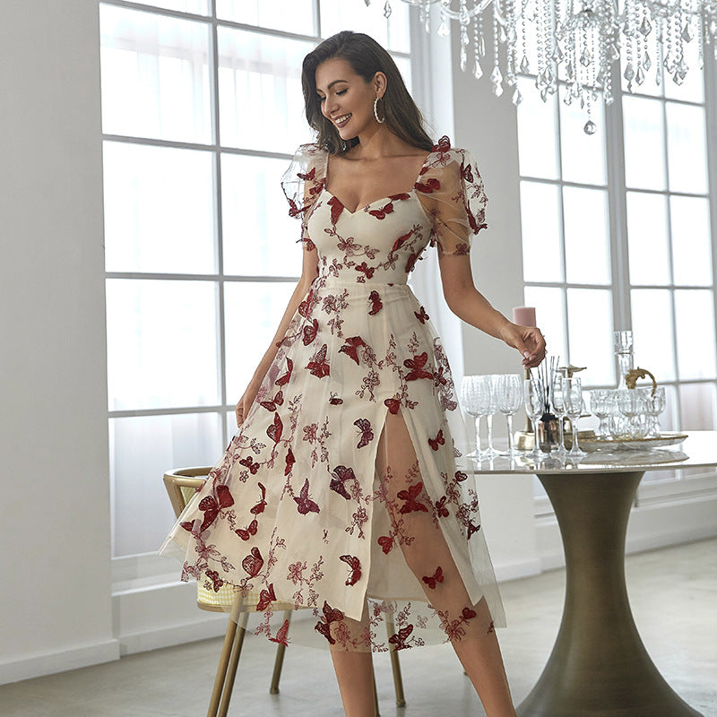 Dam Midiklänning Axelfri Blommönster 100% Polyester-2