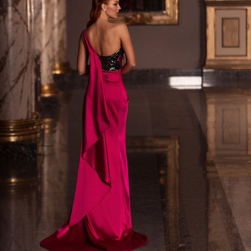 Dam Lång Klänning Off-Shoulder Polyester Paljetter-4