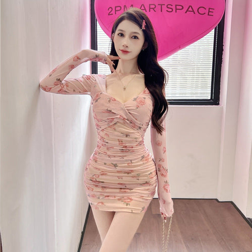 Kvinnors Bodycon Klänning V-hals Långärmad Polyester Elastan-1